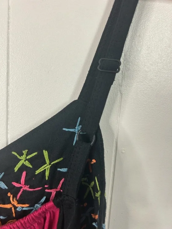 Leopards & Roses Red Sleeveless Midi Hippie Dress Pink Floral Boho Cotton 1X New - Picture 13 of 16